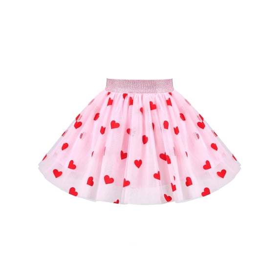 Sunny Fashion Girls Skirt Pink Valentine Day Love Heart Mini High Waist Mesh Tutu Dance 11-12 Years