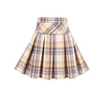 thumbnail image 1 of Sunny Fashion Girls Skirt Tan Mustard Gingham Pleated Elastic Student Everyday Outdoor Summer 7-8 Years, 1 of 5
