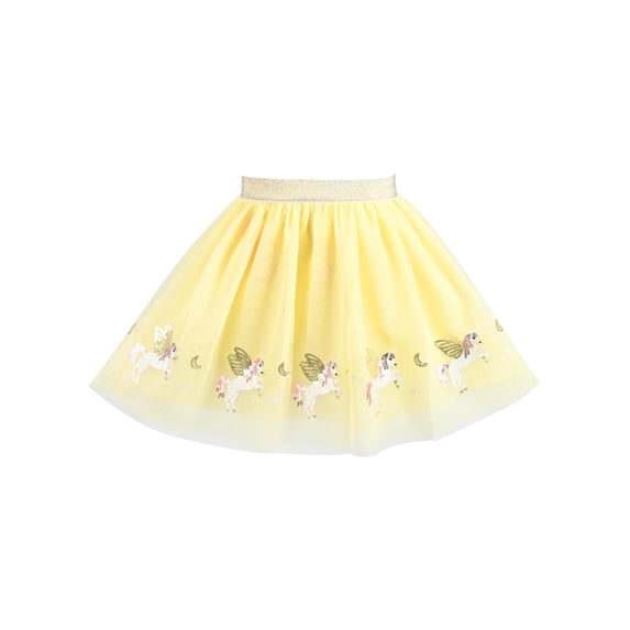 Sunny Fashion Girls Skirt Yellow Tulle Unicorn Embroidery Glitter Fairy Party Carnival 7-8 Years