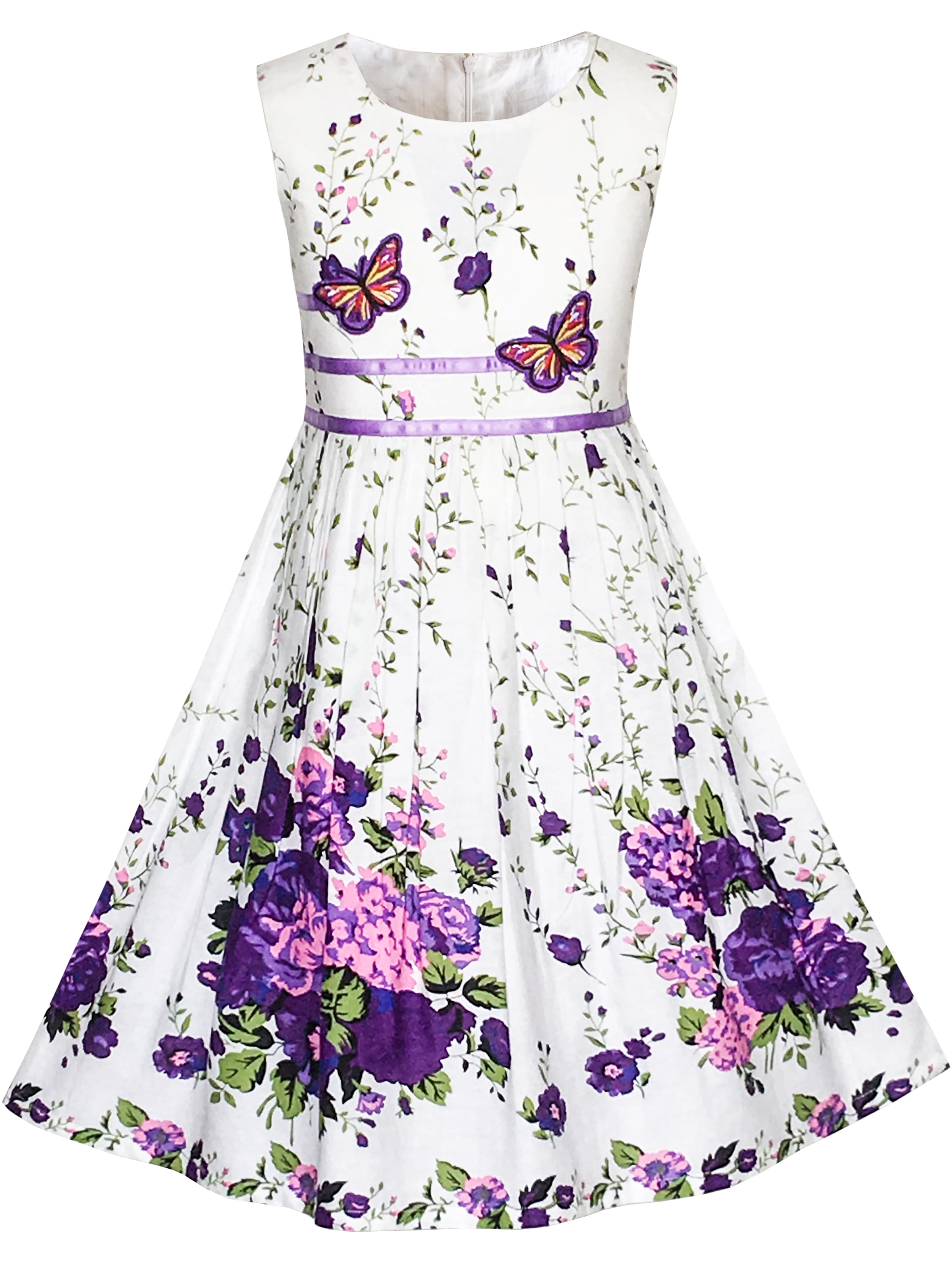 Girls Dress Purple Butterfly Flower Sundress Party 7-8