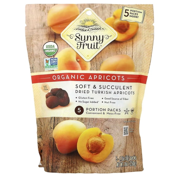Sunny Fruit, Organic Dried Apricots, 5 Portion Packs, 1.76 oz Pack of 2
