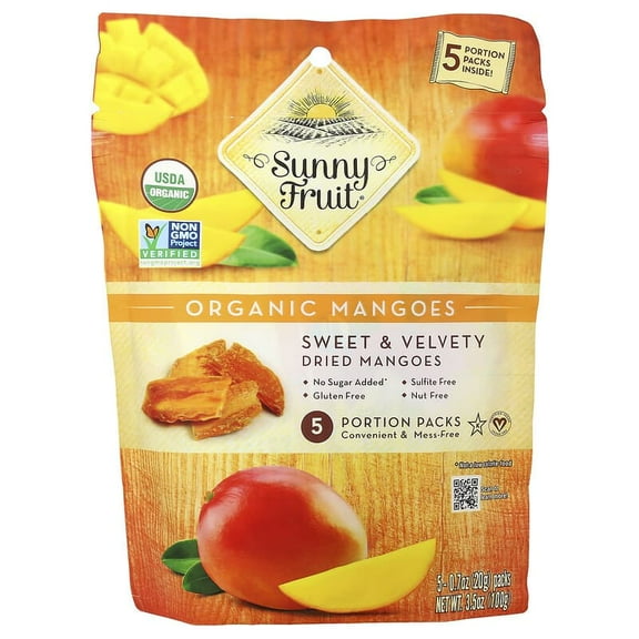 Sunny Fruit, Organic Dried Mangoes, 5 Portion Packs, 0.7 oz