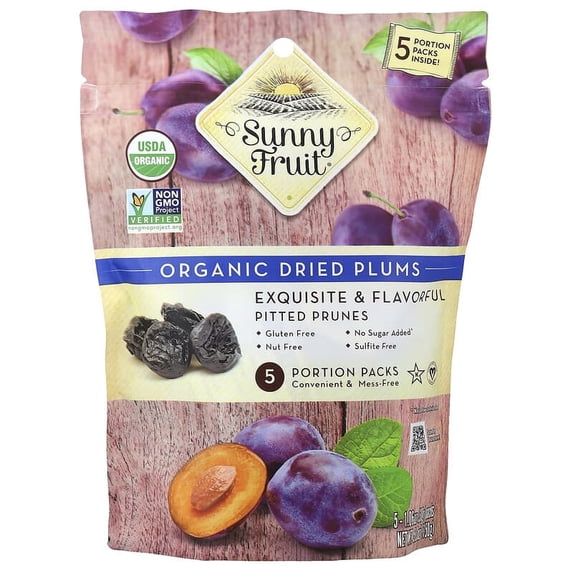 Sunny Fruit, Organic Dried Plums, 5 Portion Packs, 1.06 oz Pack of 2 ...