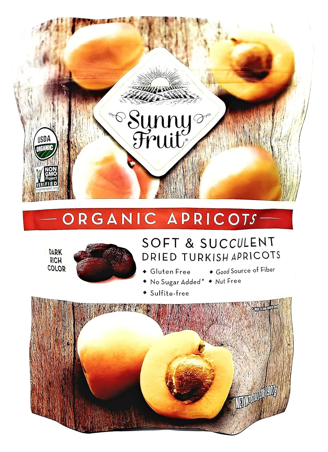 Sunny Fruit USDA Organic Dried Turkish Apricots 32 Ounces Gluten