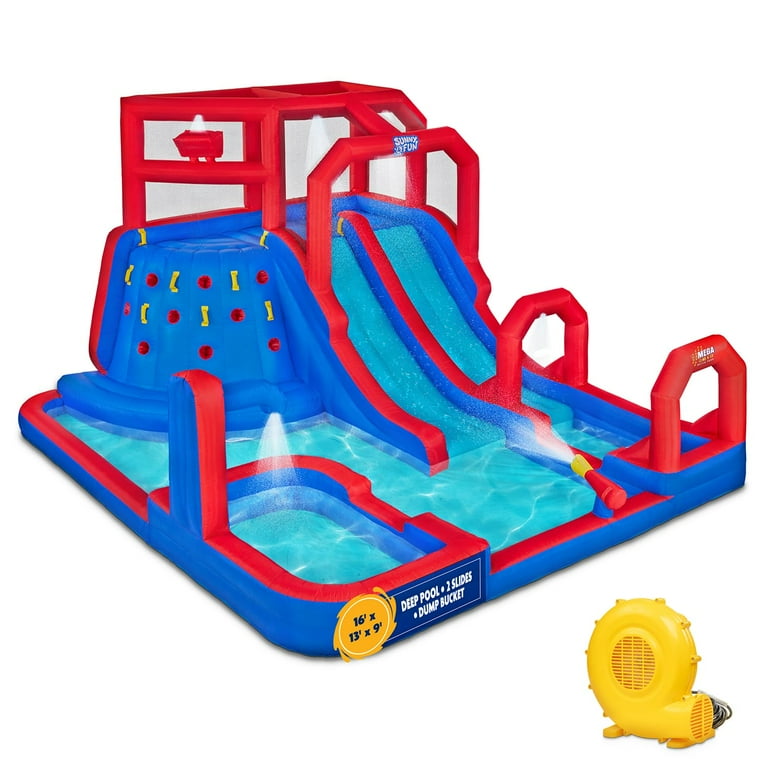 Sunny Fun Inflatable Water Slide, Big Kiddie Blow up Pool Play