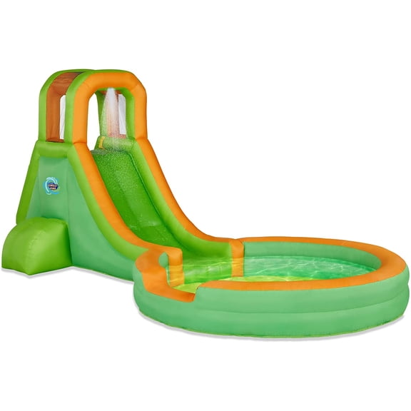Sunny & Fun Inflatable Single Ring Water Slide Park  Heavy-Duty for Outdoor Fun - Climbing Wall, Slide & Deep Pool  Easy to Set Up & Inflate with Included Air Pump & Carrying Case