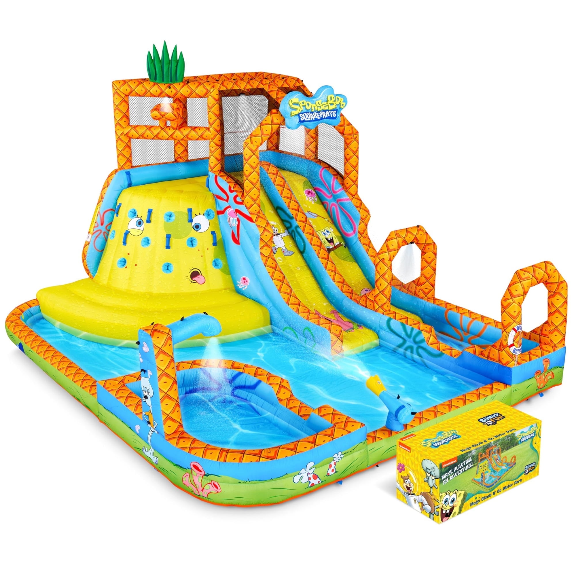 Sunny & Fun Fun SpongeBob Water Slide with Climbing Wall & Two Slides