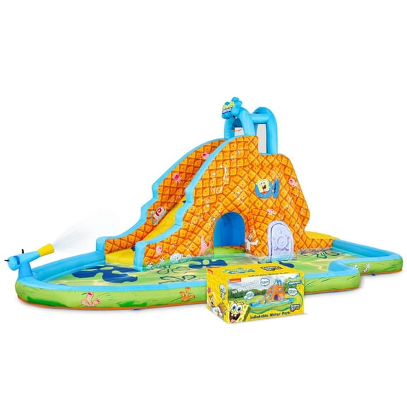 Sunny & Fun Fun SpongeBob Inflatable Waterslide with Climbing Wall, Splash Pool, and Blower