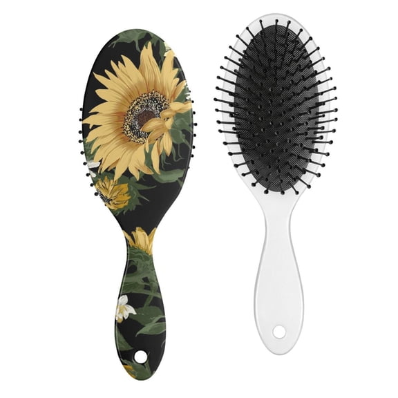 Sunny Golden Sunflower Hairbrush - Reduces Static & Frizz, Sleek Oval Body