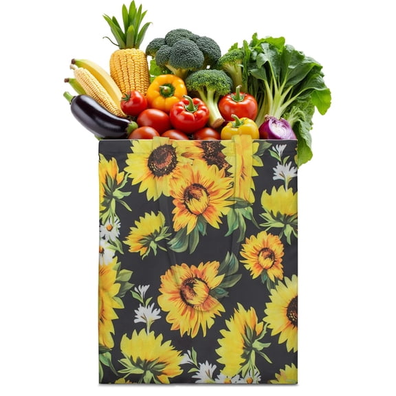 Sunny Golden Sunflower Print Reusable Shopping Bag - Large Capacity & Machine Washable Tote for Women
