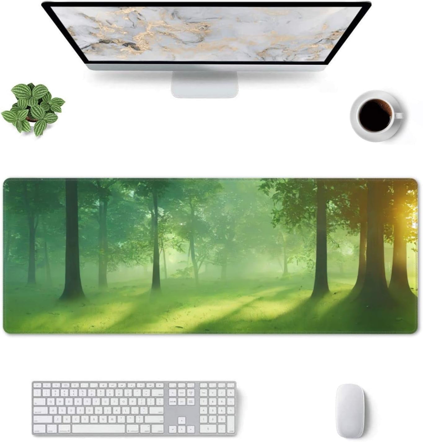 Tree Mouse Gaming Sunny Green Forest Tall Trees Gaming Mouse Pad Large Mouse Pad (31.5x11 ...