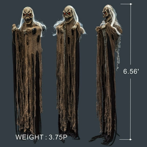 Sunny Hanging Reaper Ghost 6.6ft Tall Lifesize Animated Halloween Haunted House Prop