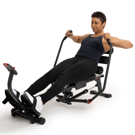 Sunny Health & Fitness 2-in-1 Smart Full Motion Rowing Machine with Core Trainer, 12 Resistance Levels & Trainer-Led Workouts via SunnyFit App - SF-RW525023