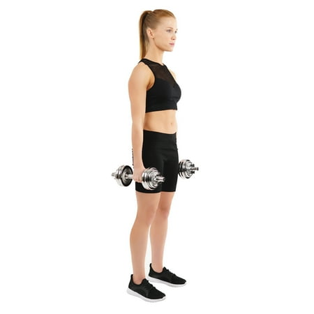 Sunny Health & Fitness 33 LB Chrome Dumbbell Weight Set Hand Weights with Carry Case (Pair) w Free SunnyFit® App Membership - NO. 014