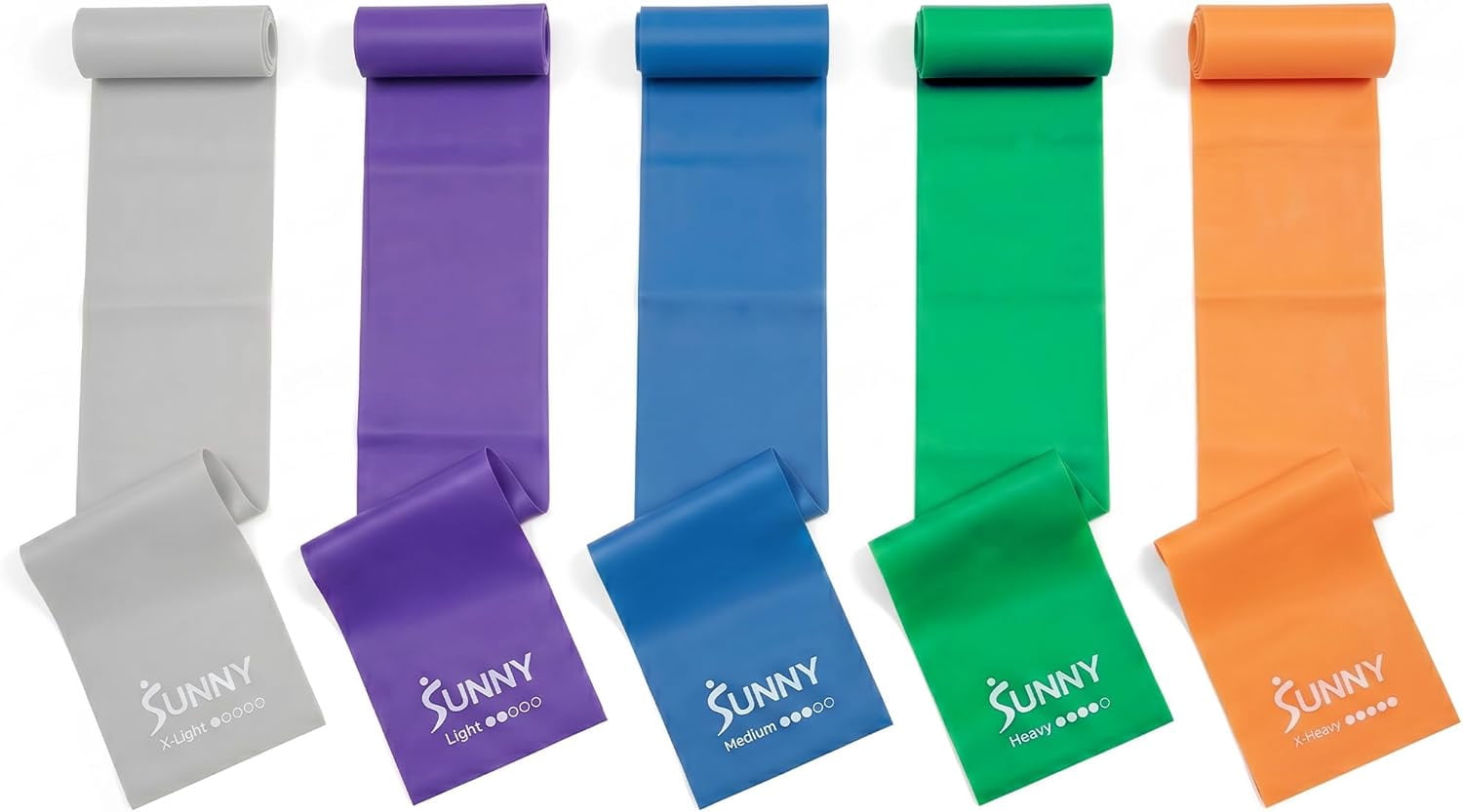 Sunny Health & Fitness 5-Level Resistance Band Set for Home Workout, Seamless Elastic Exercise Bands for Strength Training, Stretching, and Mobility, 3–30 lbs