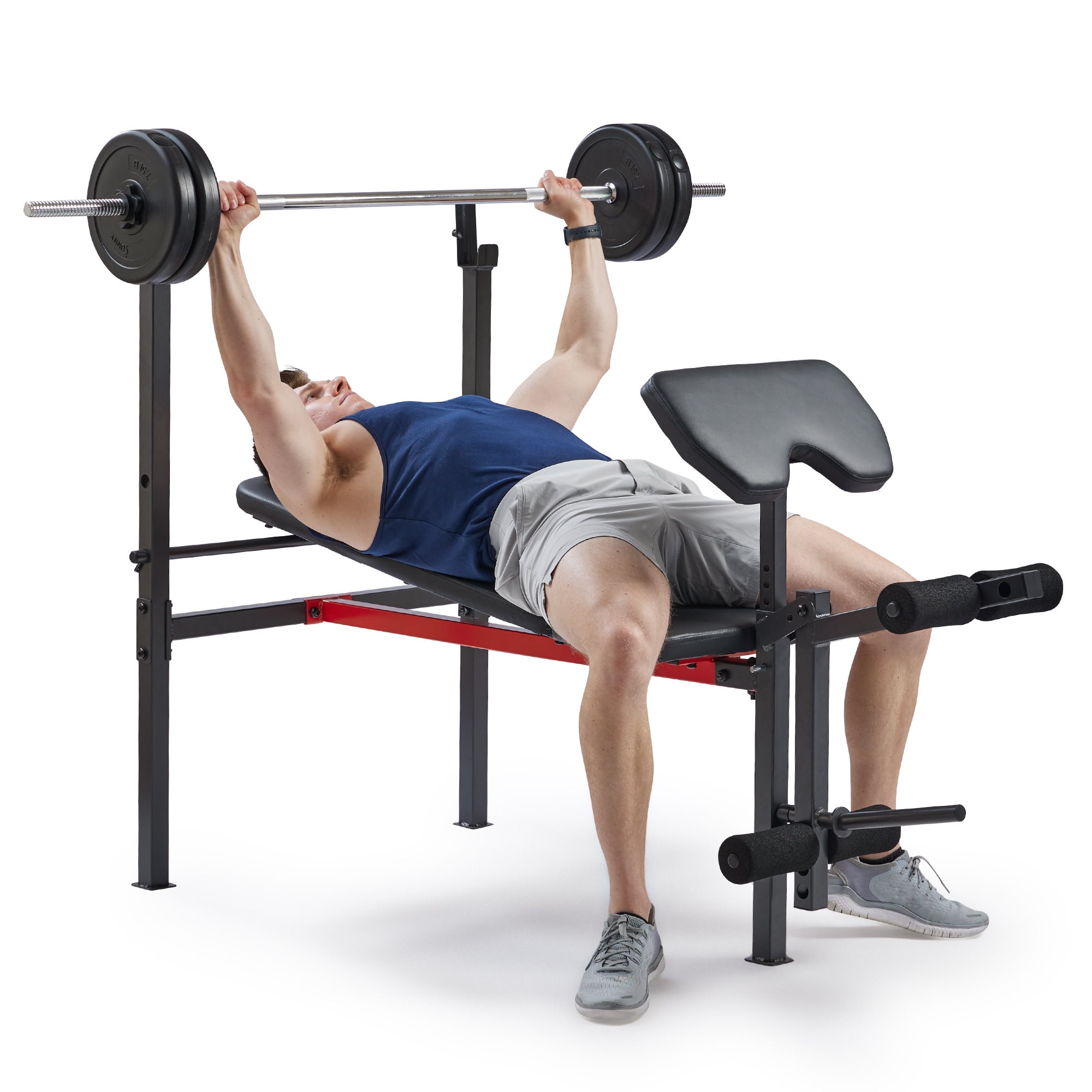 Sunny Health Fitness Adjustable Standard Incline Weight Bench with Leg Developer and Preacher Curl Attachment SF BH623009