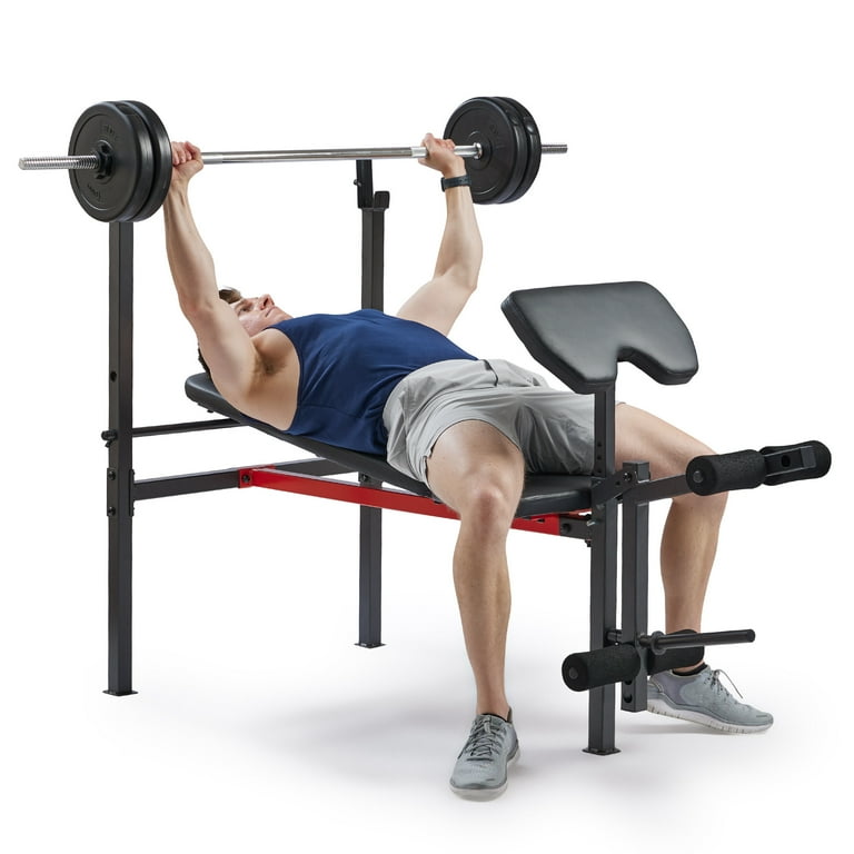 Sunny Health Fitness Adjustable Standard Incline Weight Bench with Leg Developer and Preacher Curl Attachment SF BH623009