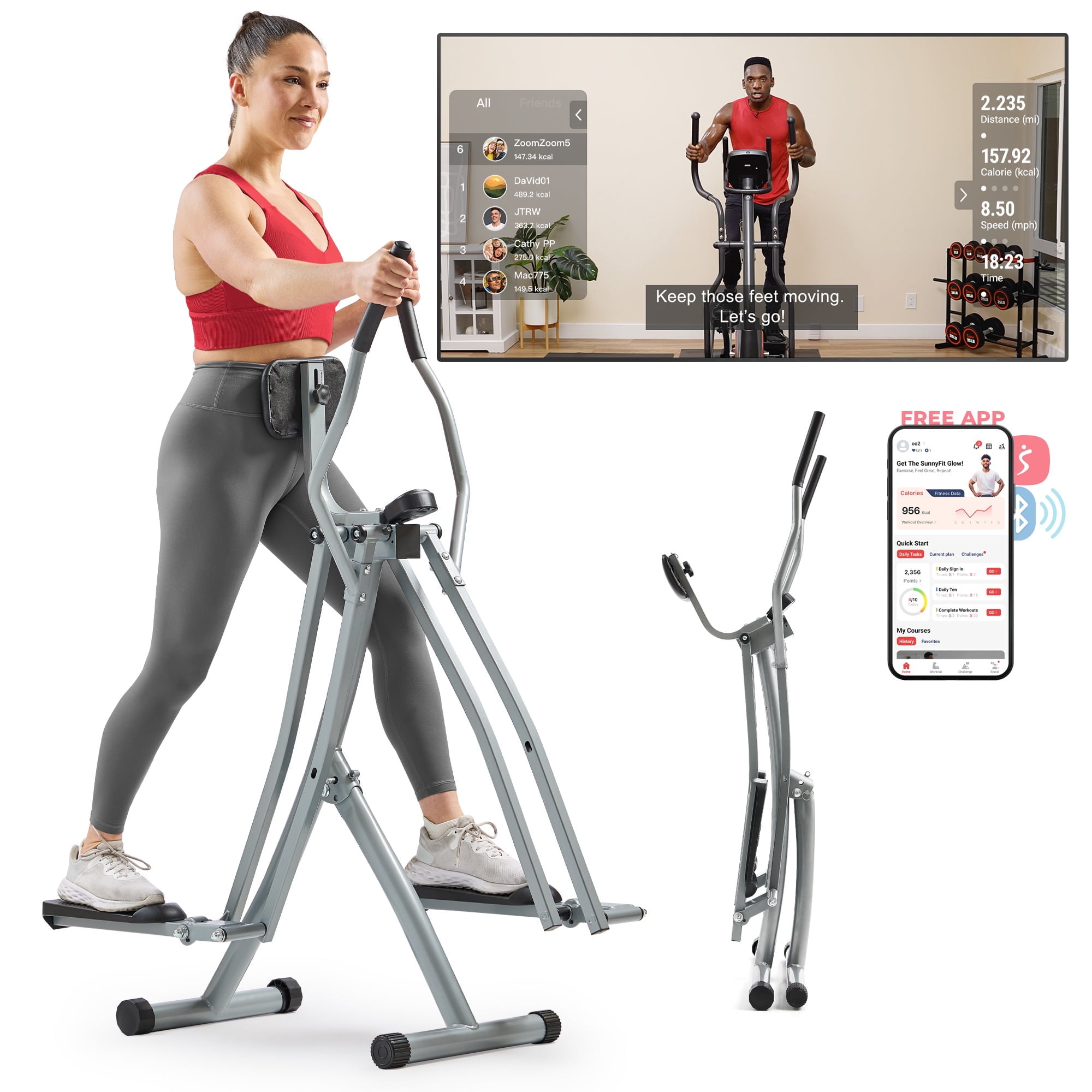 Sunny Health Fitness Manual Air Walker Elliptical – 30″ Stride