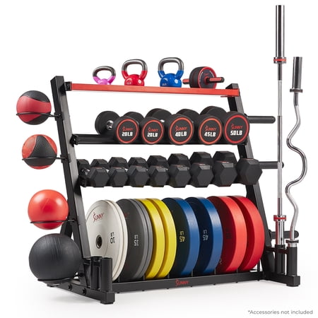 Sunny Health & Fitness All-In-One Weight Plate Holder Storage Rack Stand for Dumbbells, Plates, Weight Organizer, SF-XF920025