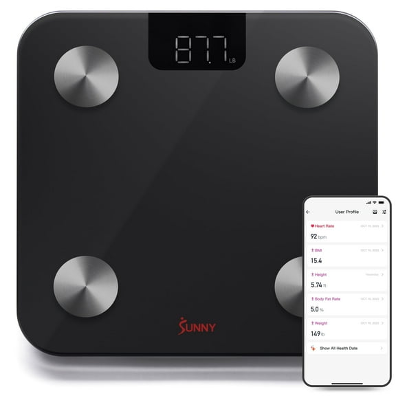 Sunny Health & Fitness Body Fat Composition BMI Scale with Health Tracker, Analyzer App, 400 lb Capacity with FREE SunnyFit App