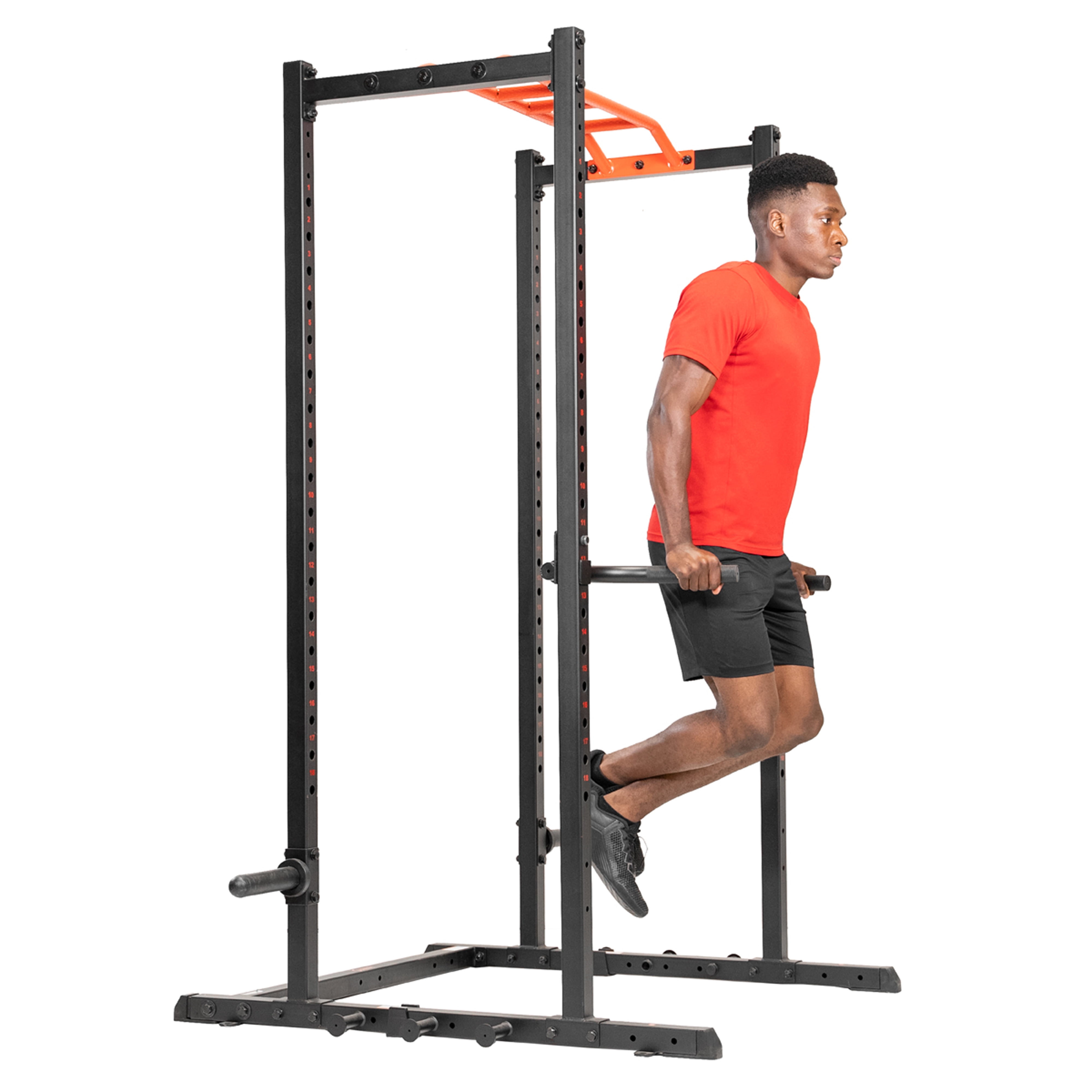 Sunny Health & Fitness Power Rack and Cage Add-on Attachment Accessory: Bar  Holder, Dip Bars, J-Hook, LAT Pulldown, Pull Up Bar, Landmine, or U-Ring