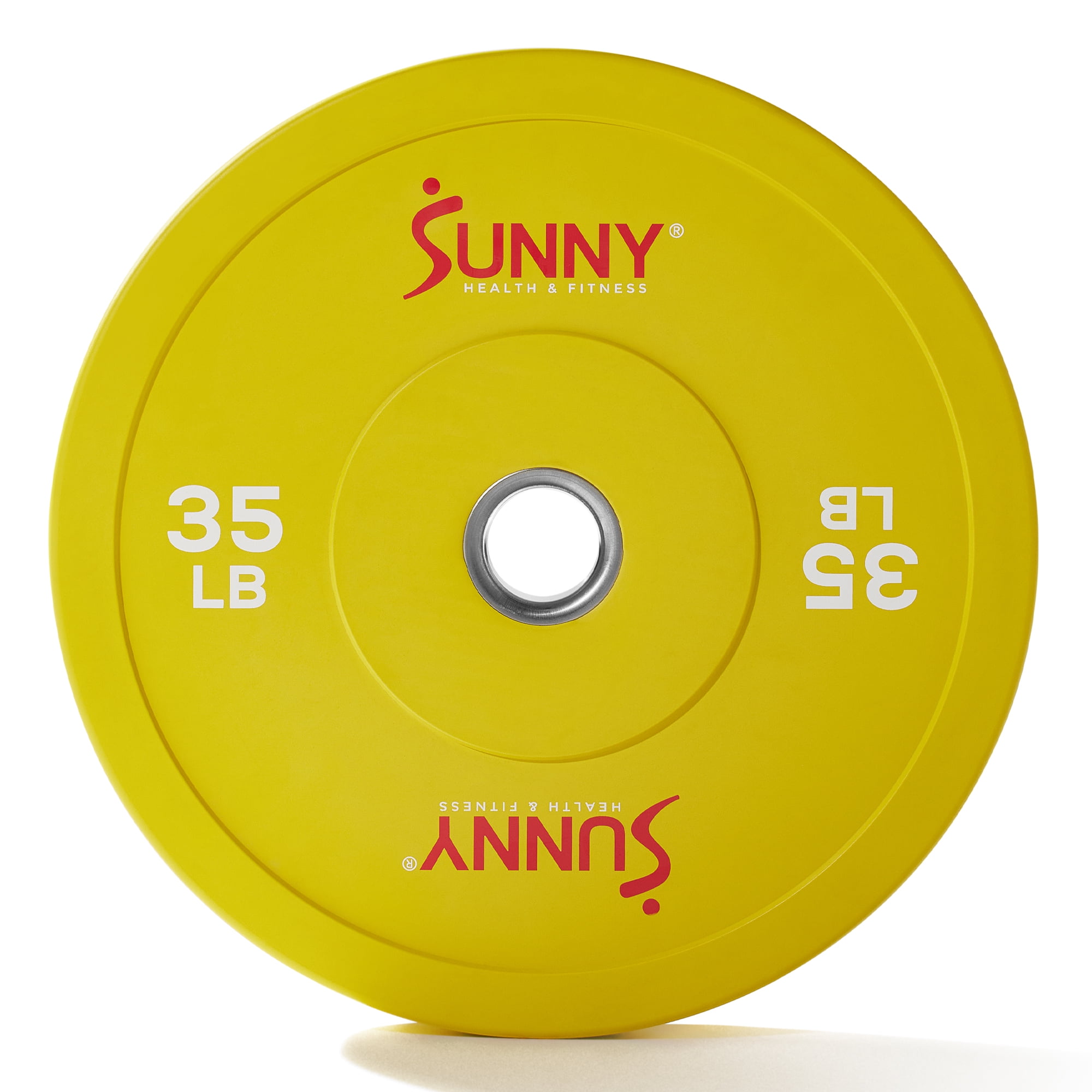 Sunny Health & Fitness Elite 2-inch Rubber Olympic Bumper Weight Plate 35 LB Single Color Coded (Yellow) with Steel Hub