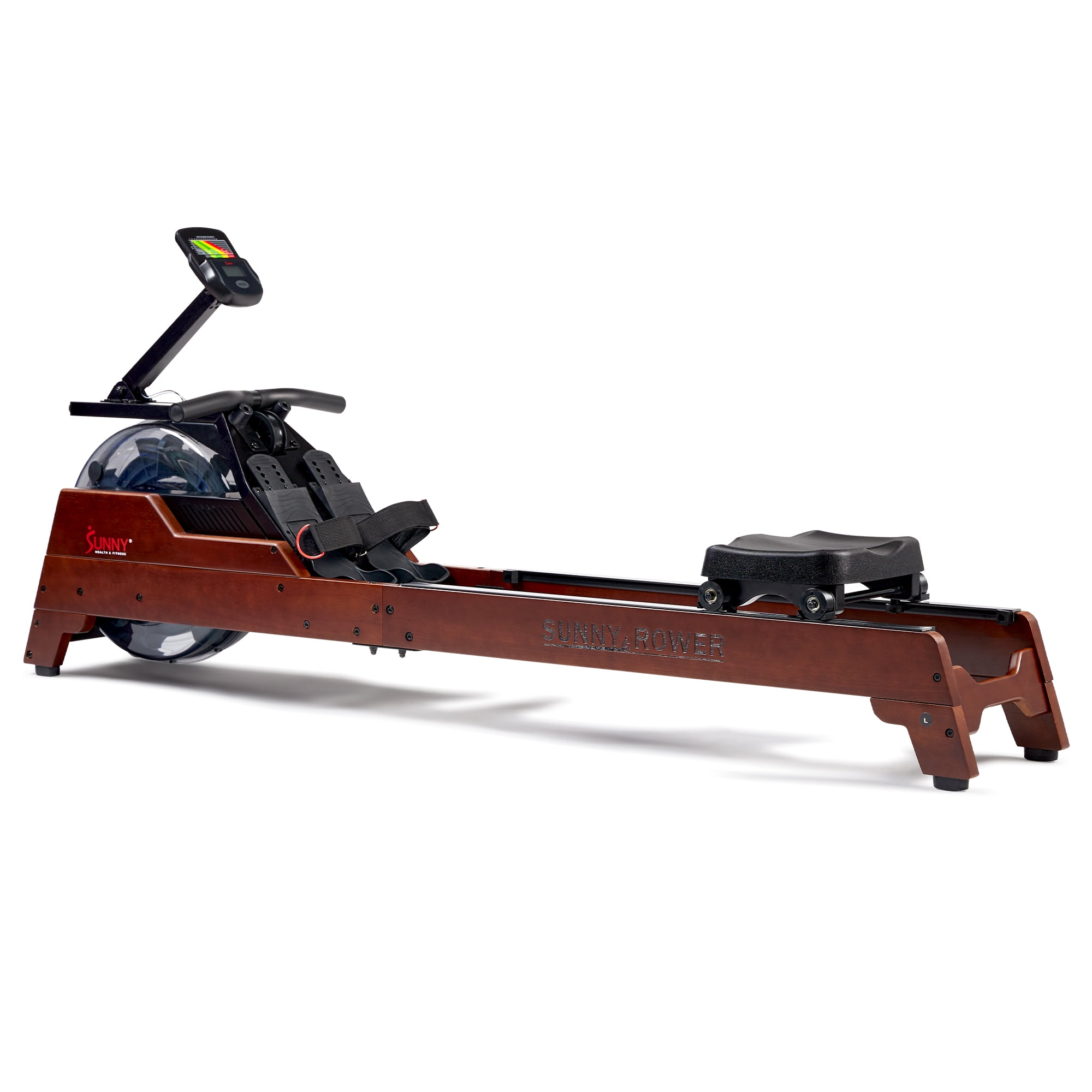 Sunny Health & Fitness Elite Wooden Water Rower with Vertical Tank