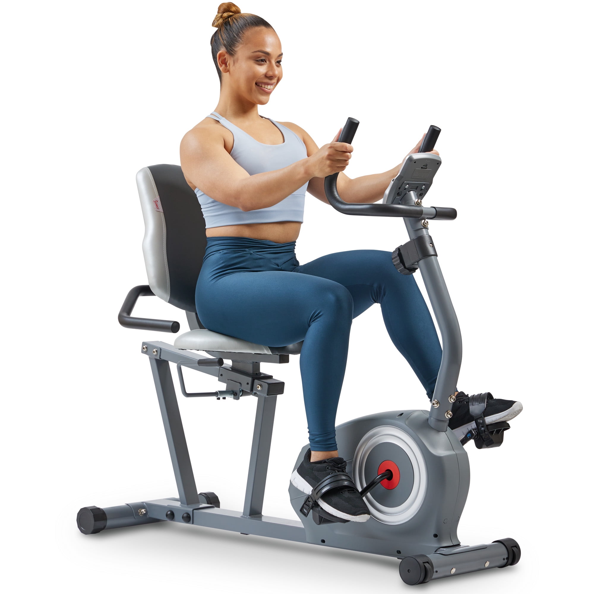 Sunny Health Fitness Magnetic Indoor Recumbent Cycling Bike Essentials Series w Smart Bluetooth FREE SunnyFit App SF RB422003
