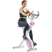 Sunny Health & Fitness Foldable Pink Magnetic Exercise Cycling Upright X-Bike Pro, 300LB Capacity w Smart Bluetooth & FR