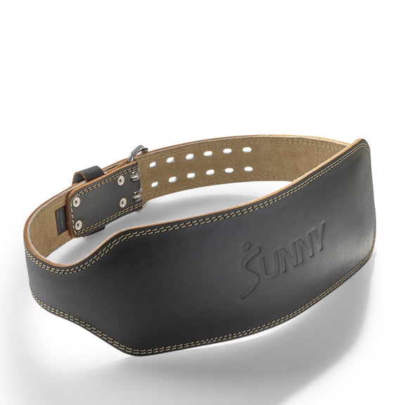 Sunny Health & Fitness Heavy-Duty Leather Weightlifting Belt with 6 Back Support and Adjustable Fit for Squats, Deadlifts, and Strength Training - Large