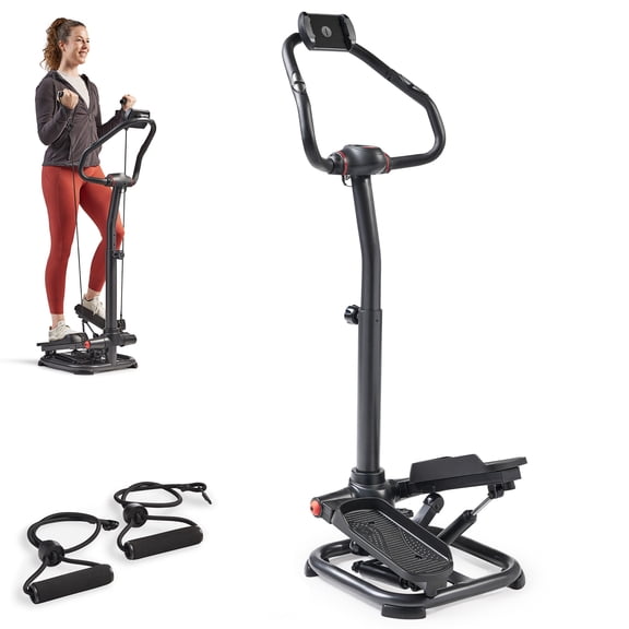 Sunny Health & Fitness Heavy-Duty Stepper with Handlebar, Resistance Bands & Trainer-Led Workouts via SunnyFit App – SF-S021055