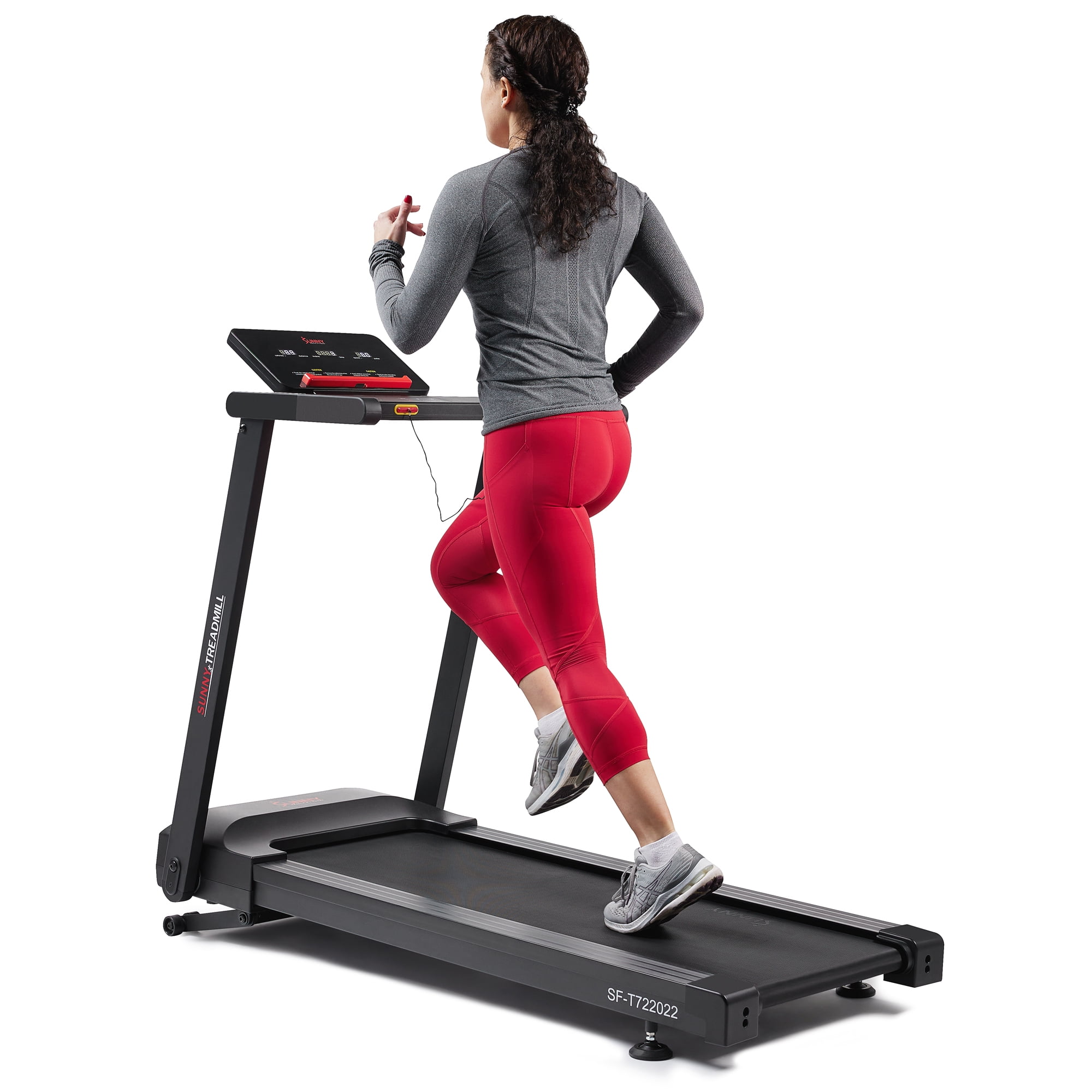 Sunny Health Fitness Interactive Slim Folding Treadmill Auto Incline Free SunnyFit App Membership T722022