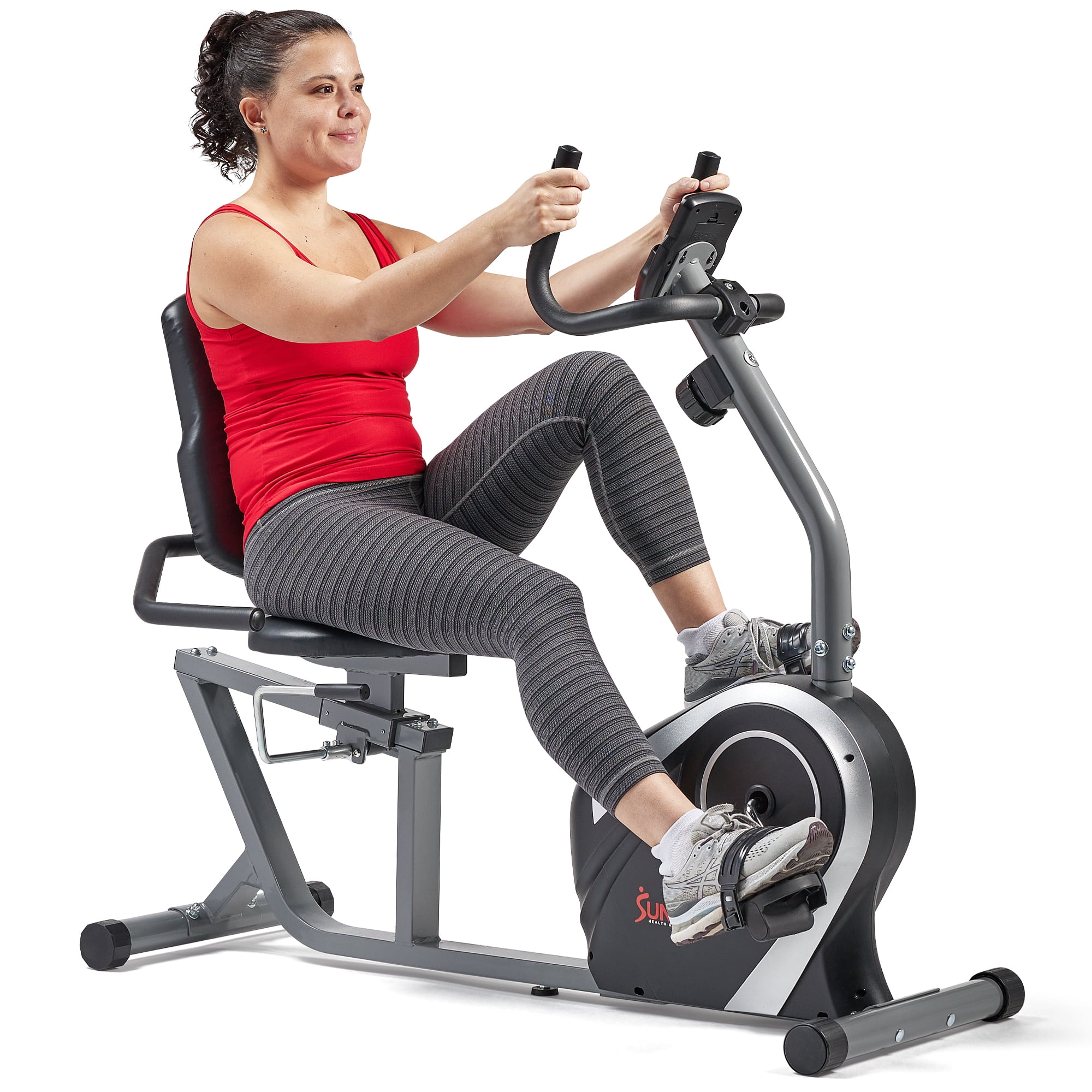 Sunny Health Fitness Magnetic Recumbent Bike Exercise Bike 300lb Capacity Easy Adjustable Seat Monitor Pulse Rate Monitoring SF RB4616S
