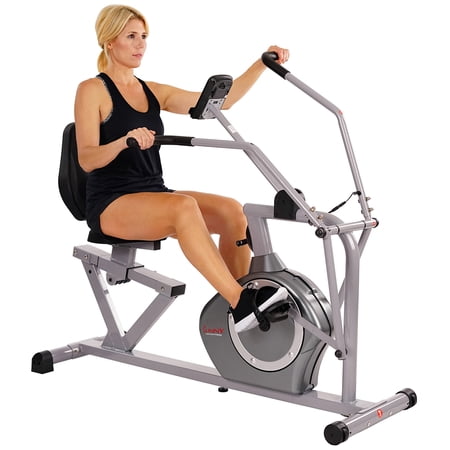 Sunny Health & Fitness Magnetic Recumbent Bike Exercise Bike, 350lb High Weight Capacity, Cross Training, Arm Exercisers, Monitor, Pulse Rate Monitoring - SF-RB4708