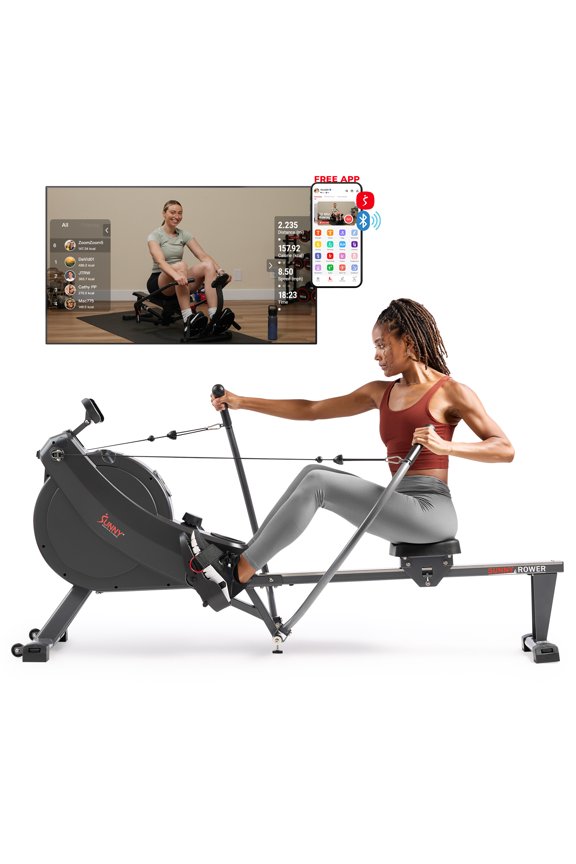MotionMax Foldable Magnetic Rowing Machine with Full Feathering Capability + Extra-Long 51 Rail w Smart Bluetooth & FREE SunnyFit App- SF-RW522067