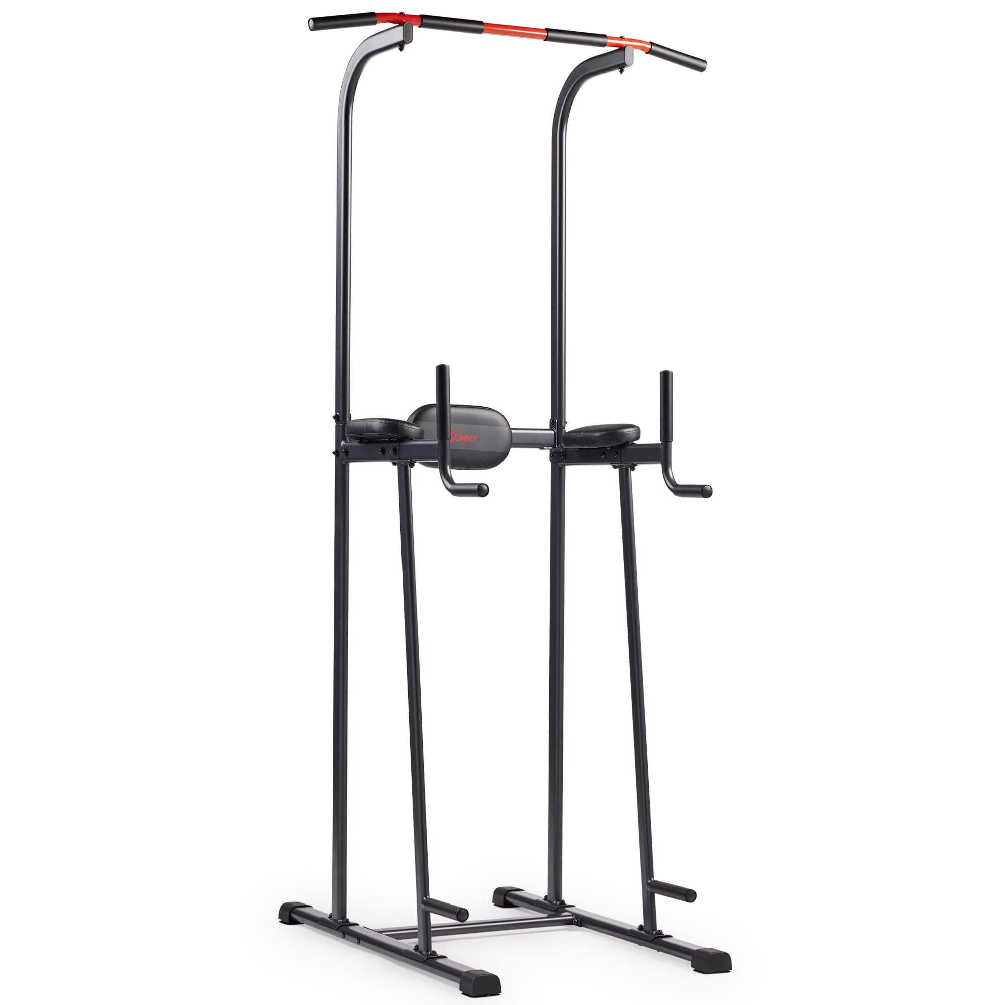 Sunny Health Fitness Multi Function Compact Power Tower 300 LB Capacity Strength Training Fitness Equipment with Captains Chair Dip Station Pull