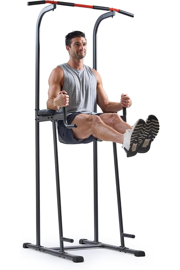 Multi-Function Compact Power Tower 300 LB Capacity Strength Training Fitness Equipment with Captains Chair, Dip Station, Pull Up Bar, Push Up & Core Workout - SF-XF924016