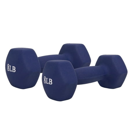 Sunny Health & Fitness Neoprene Dumbbells, Blue, 8 lb, Pair