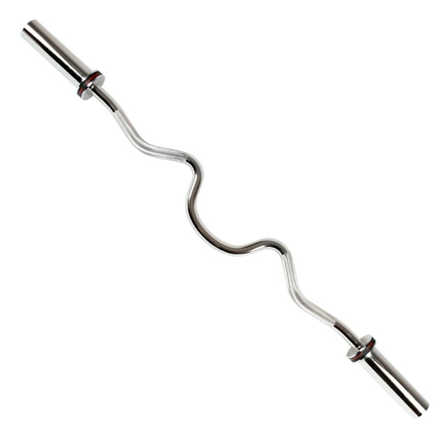 Sunny Health & Fitness Olympic 48" Curl Bar with Ring Collars for Strength Training, Weightlifting, and Home Exercise, OB-48