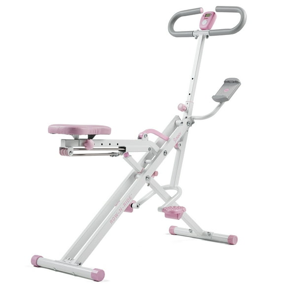 Sunny Health & Fitness Pink Row-N-Ride Plus, Squat Assist Rower for Glutes and Full Body Workout, 330 LB Capacity and Free Access to SunnyFit App - P2100SMART