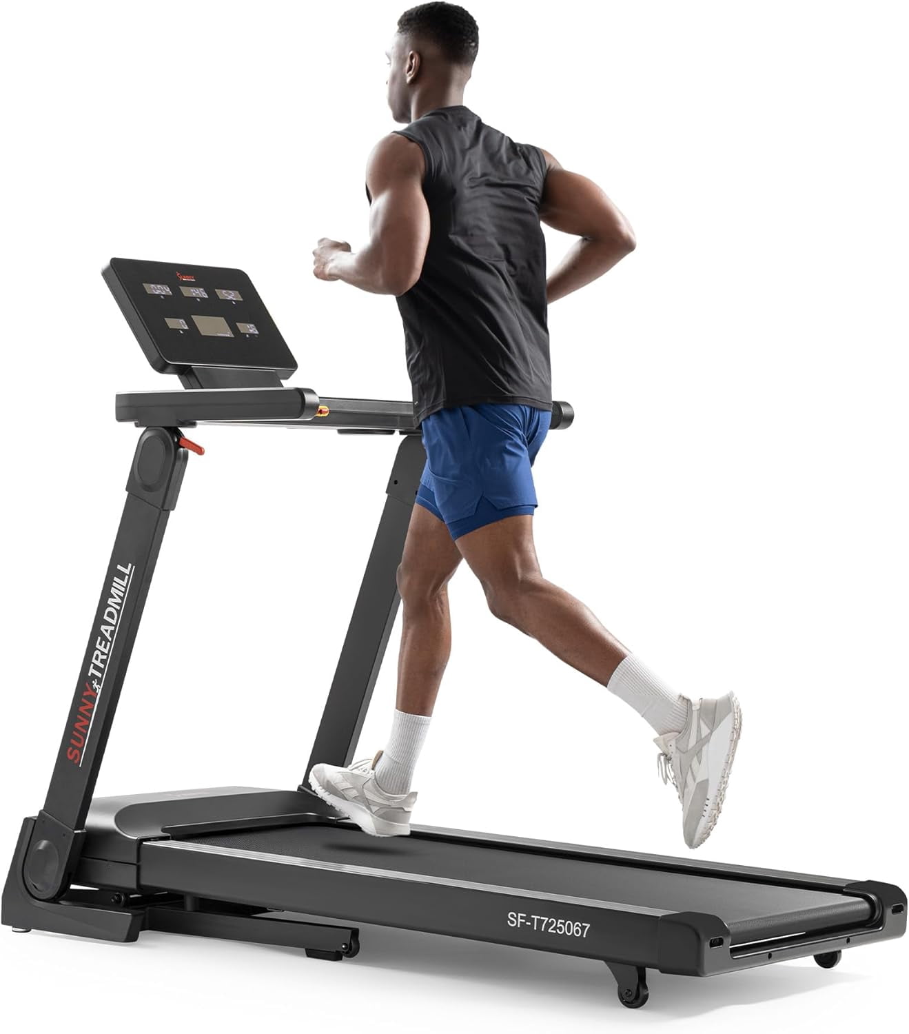 Sunny Health & Fitness Platinum Smart Fold Treadmill, No Assembly, SunnyFit App with Trainer-Led Workouts, Built-In Wi-Fi, Auto Incline, Brushless Motor, 300 LB Capacity
