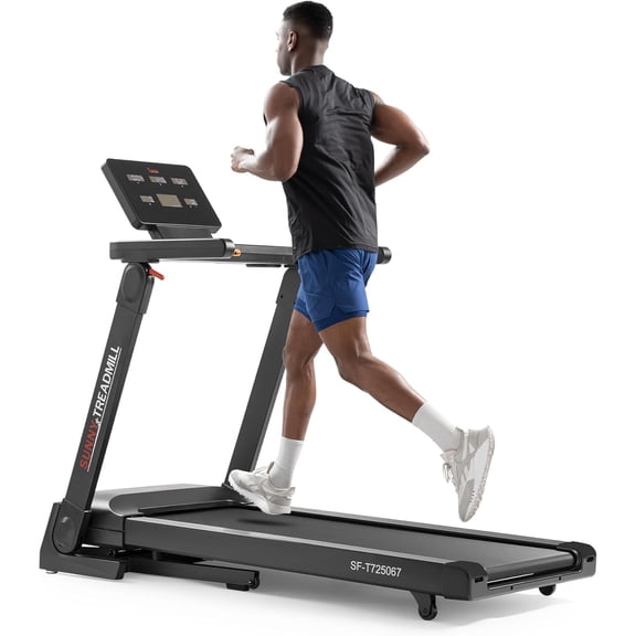 Sunny Health & Fitness Platinum Smart Fold Treadmill, No Assembly, SunnyFit App with Trainer-Led Workouts, Built-In Wi-Fi, Auto Incline, Brushless Motor, 300 LB Capacity