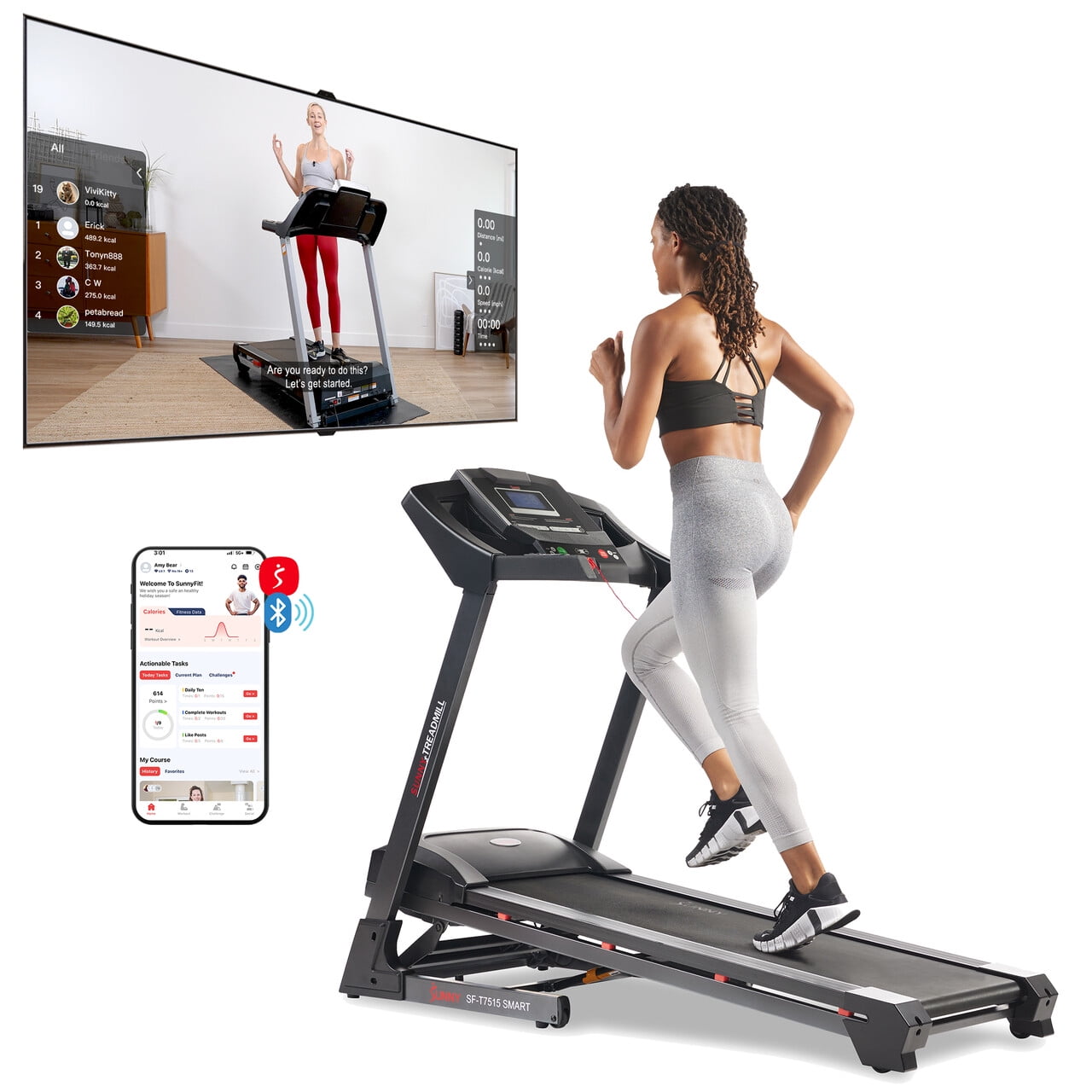 Free Shipping Sunny Health Fitness Strider Treadmill w 20 Wide LoPro Deck Free SunnyFit AE App Membership SF T7718SMART Walmart