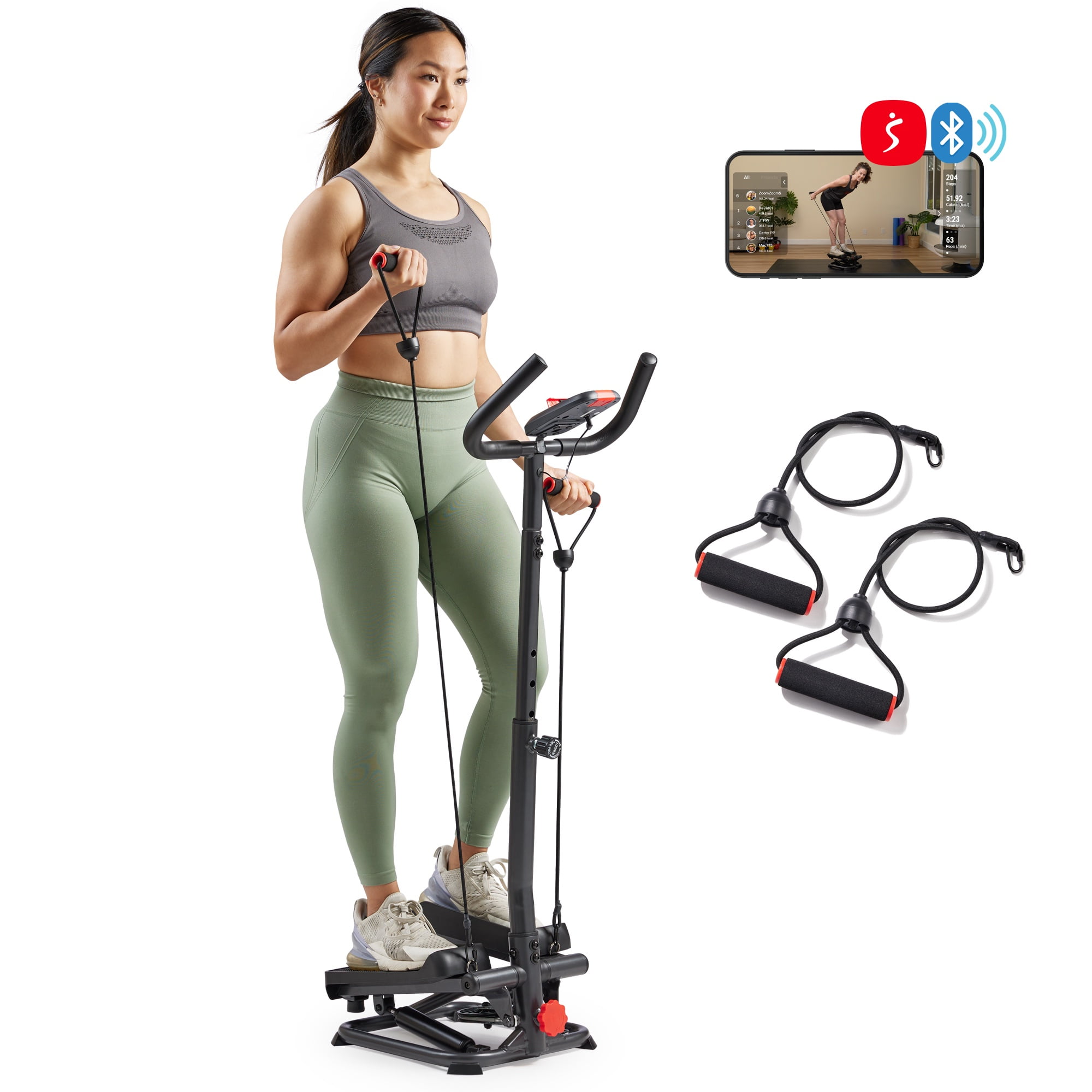 Sunny Health Fitness Handlebar Stepper w Resistance Band Compact Stair Climber Exercise w Smart Bluetooth FREE SunnyFit App SF S023056