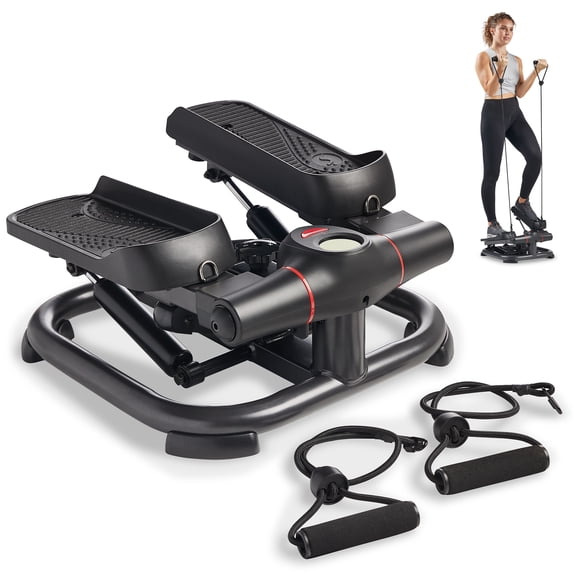 Sunny Health & Fitness Stair Stepper with Resistance Bands, Bluetooth SunnyFit App & 400 LB Capacity