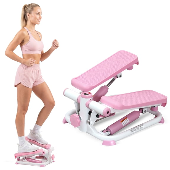 Sunny Health & Fitness Total Body Pink Mini Stepper, Compact Home Workout Equipment for Legs & Glutes, Low-Impact Cardio Machine with Digital Monitor, Quiet Hydraulic Resistance - P2000