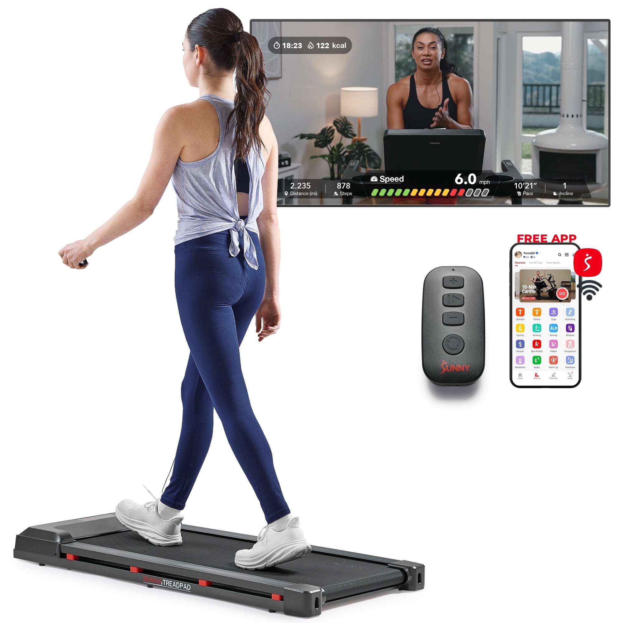 Sunny Health & Fitness Smart Under‑Desk Walking Treadpad Treadmill with Wi‑Fi & Bluetooth, Performance Tracking in the SunnyFit App