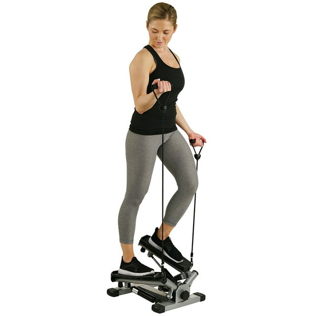 Sunny Health & Fitness Twist Stair Stepper Machine with Resistance Bands with Adjustable Height, NO. 045