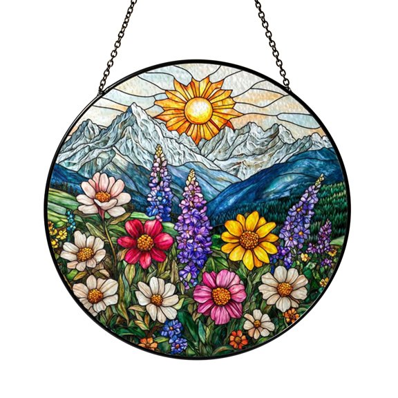 Sunny Highland Flower Suncatcher Circle Window Panel Ornament Art