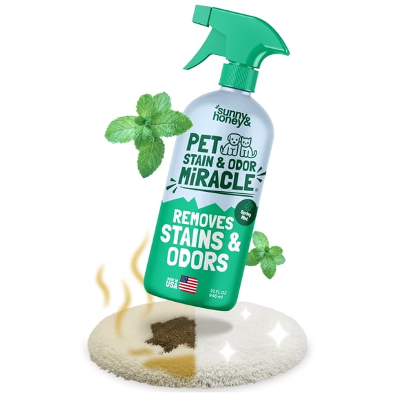 Sunny & Honey Pet Stain and Odor Remover - Enzyme Cleaner for Dog Urine and Poop on Carpets and Furniture - Strong Pet Carpet Cleaner Spray (32fl oz Mint)